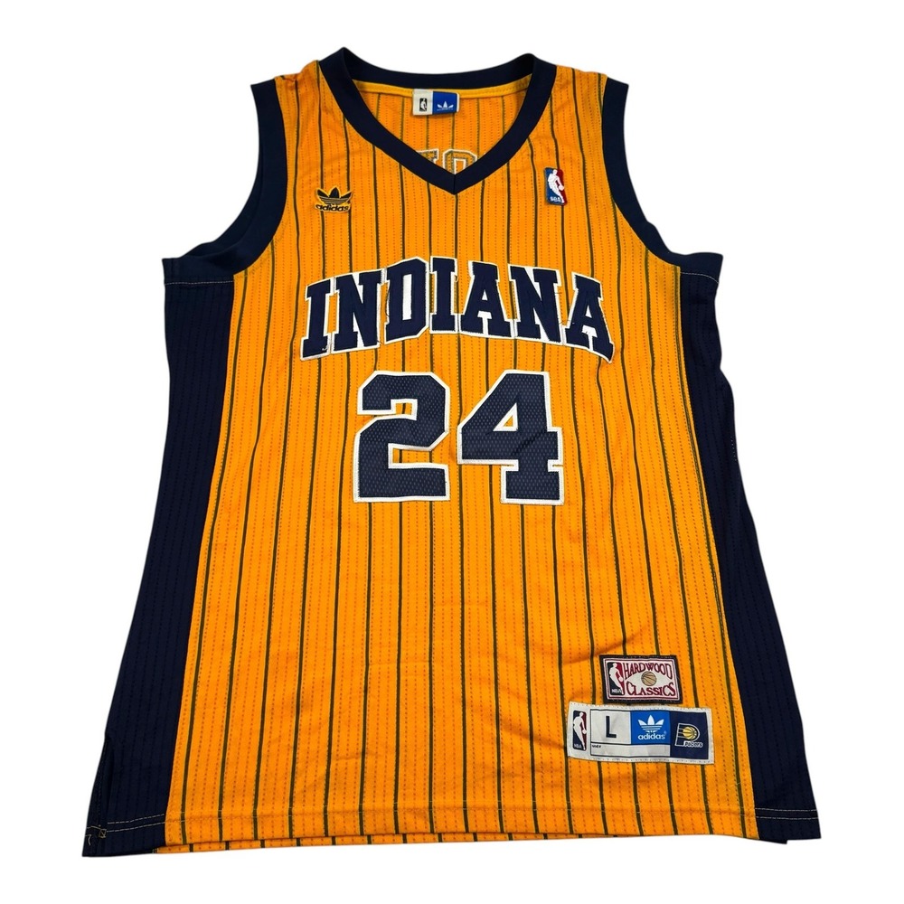 Indiana Pacers Jersey Mens Large Gold NBA Hardwood Classics George 24 Adidas